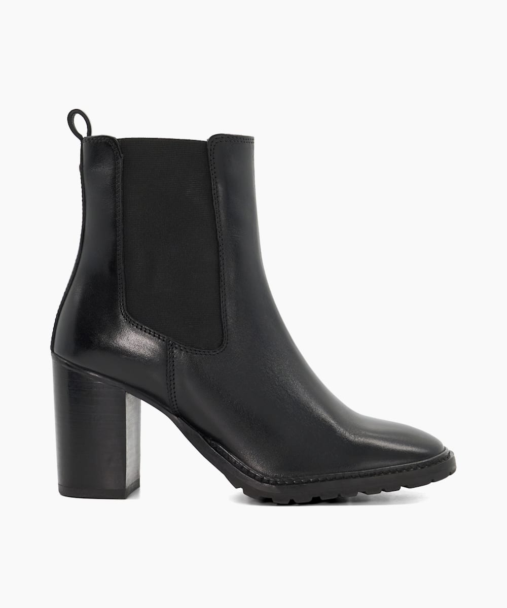 Petition Black Cleated Sole Leather Heeled Ankle Boots Dune London