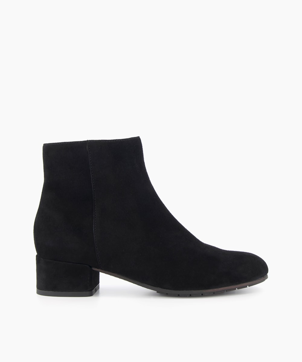 Pippie Black Low Heel Suede Black Ankle Boots Dune London