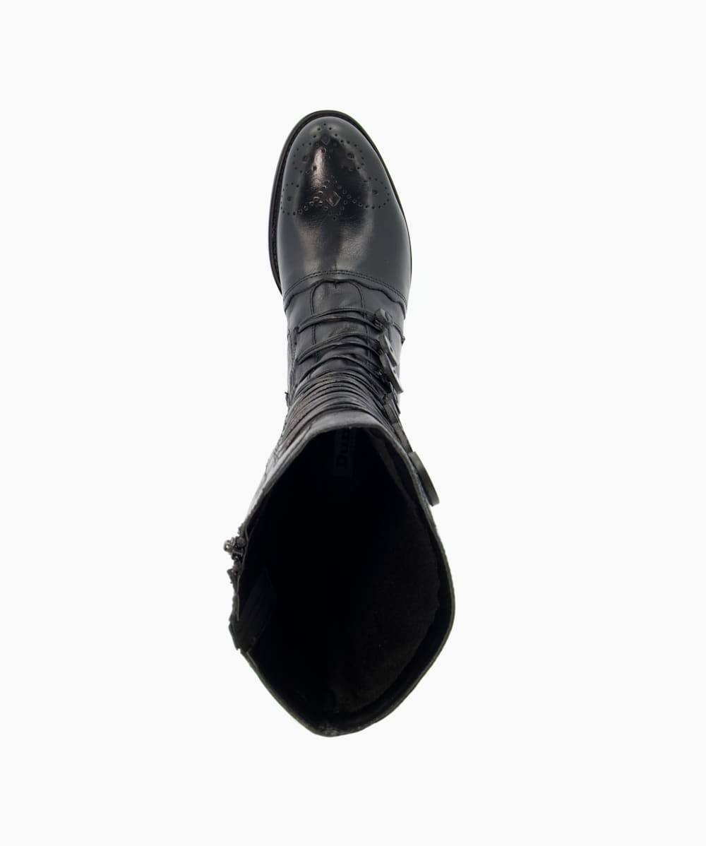 Pixie D Black Button Detail Leather Knee High Boots Dune London