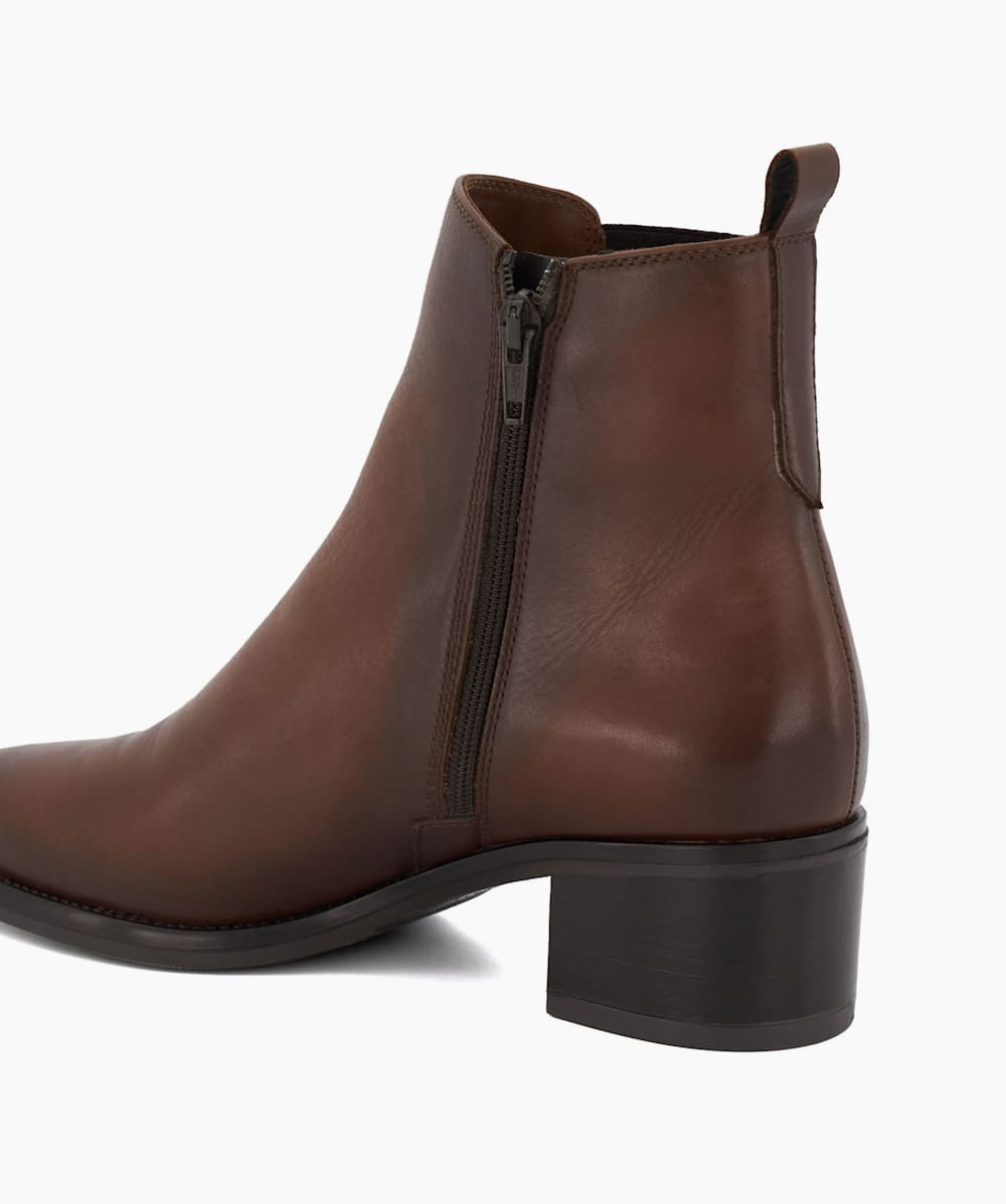 Pouring Brown Leather Ankle Boots Dune London