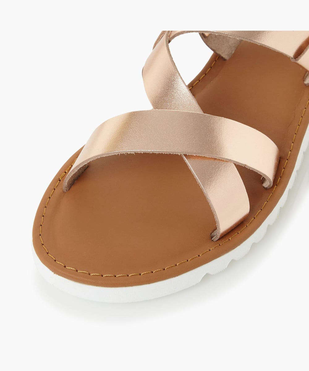 Sandside 1 Rose Gold Cross Over Strap Sandals Dune London