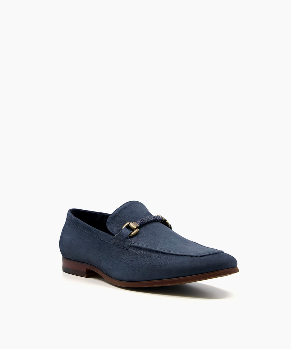 Santino Dark Navy Woven Trim Loafers Dune London