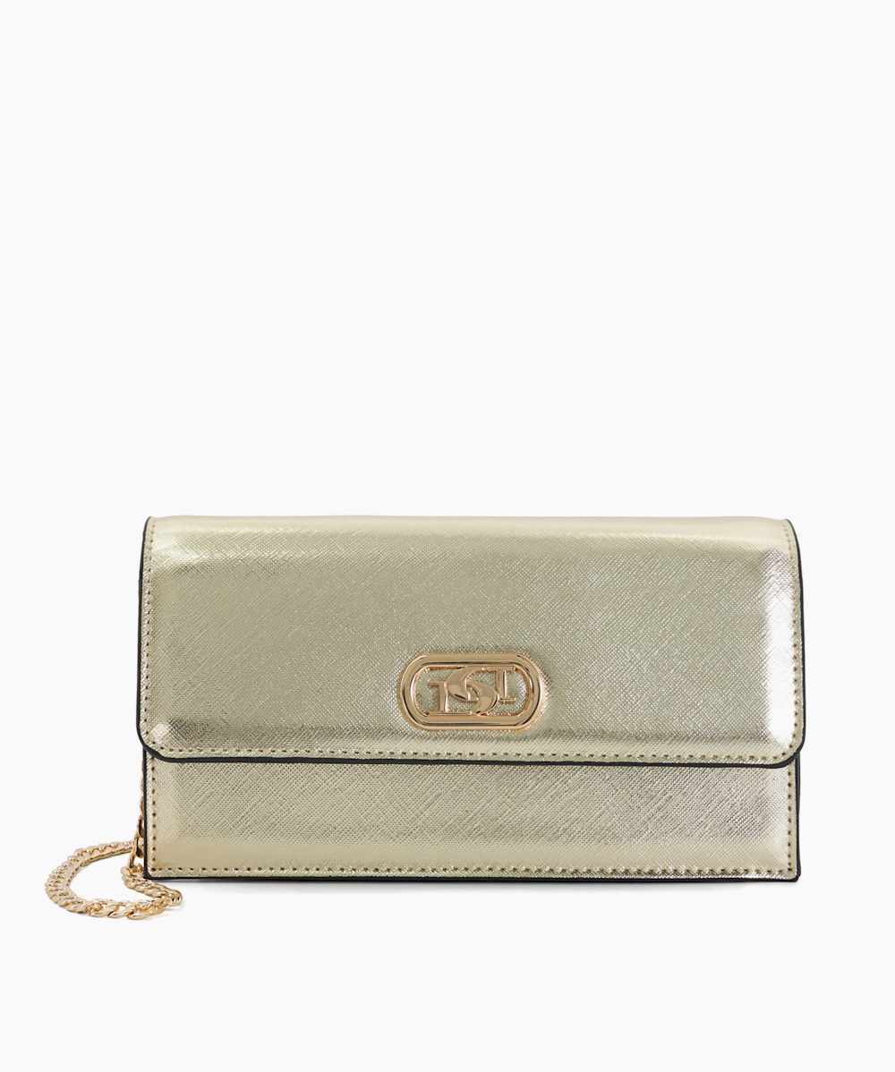 Sapphire Gold Branded Metallic Micro Bag Dune London