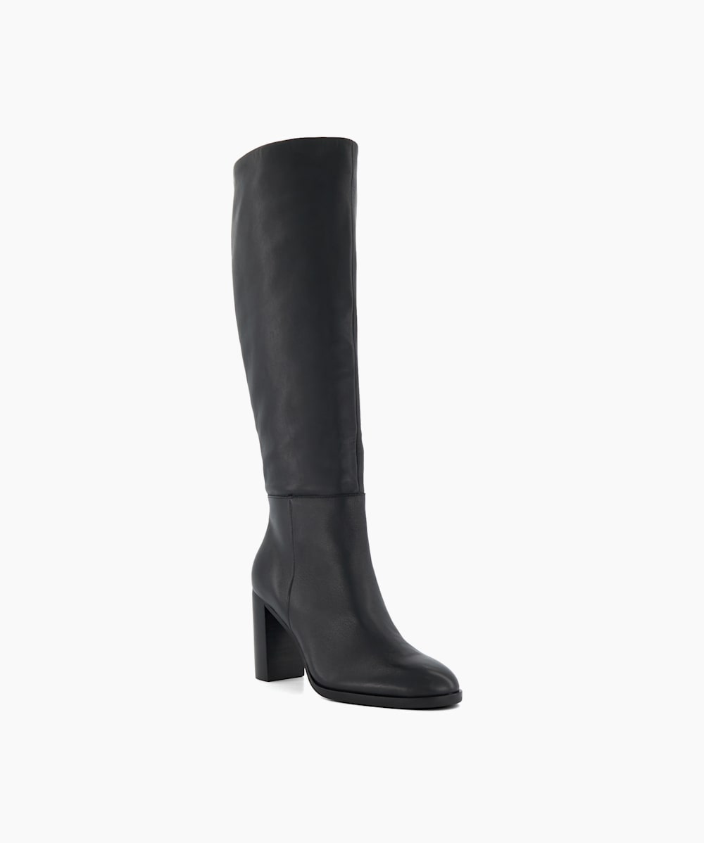 Sisily Black Block Heeled Leather Knee High Boots Dune London