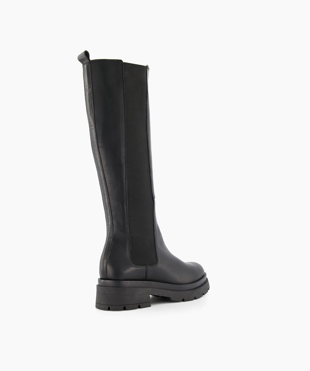 Tempas Black Chunky Sole Leather Knee High Boots Dune London