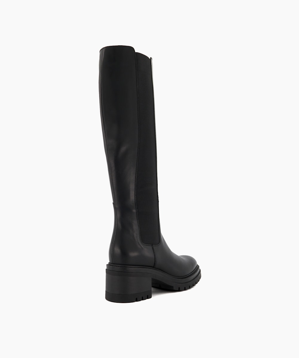 Tesa Black Casual Leather Knee High Chelsea Boots Dune London