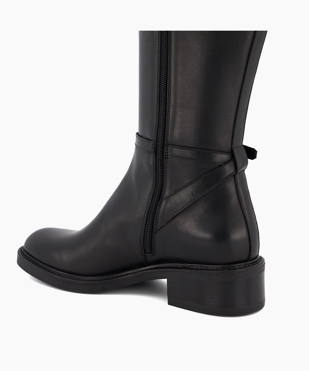 Tia Black Branded Buckle Leather Equestrian Boots Dune London