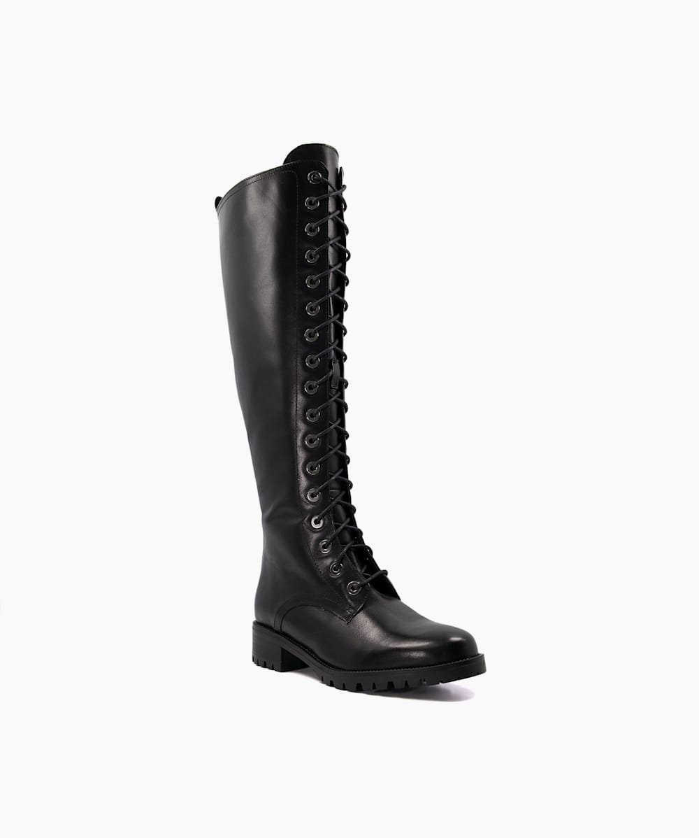 Traile Black Lace Up Leather Calf Boots Dune London