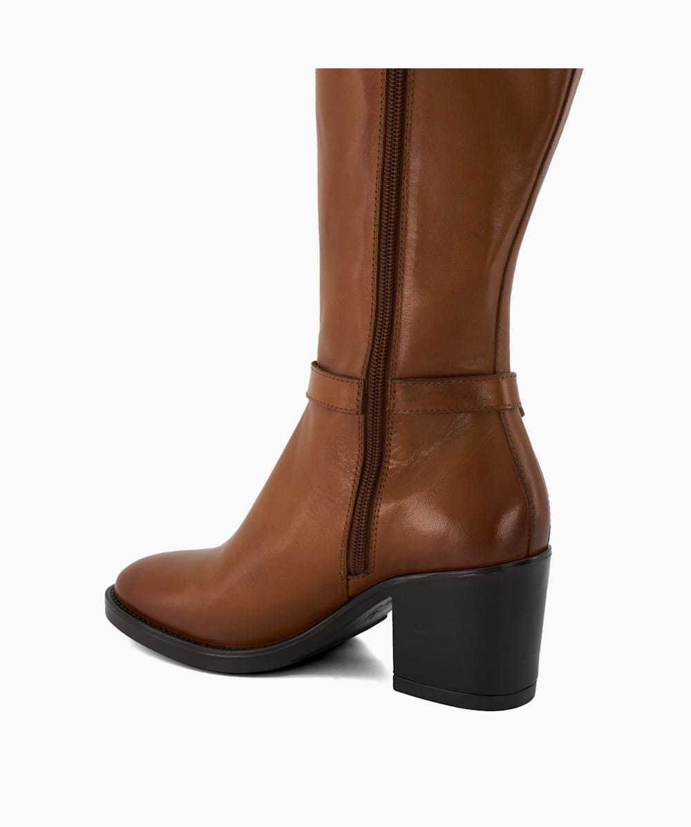 Trance Tan Leather Block Heeled Knee High Boots Dune London