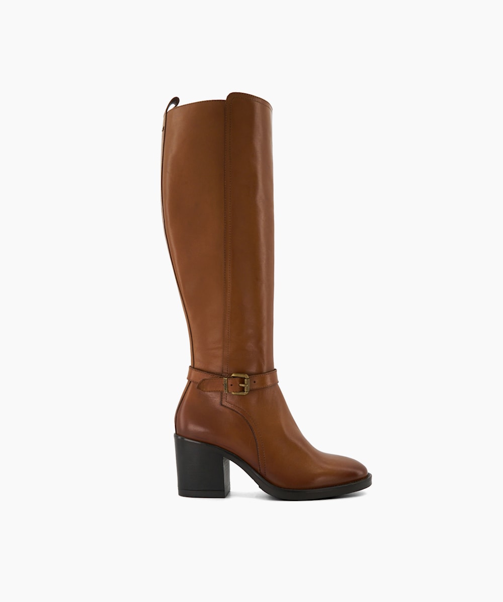 Tan block heel hotsell knee high boots
