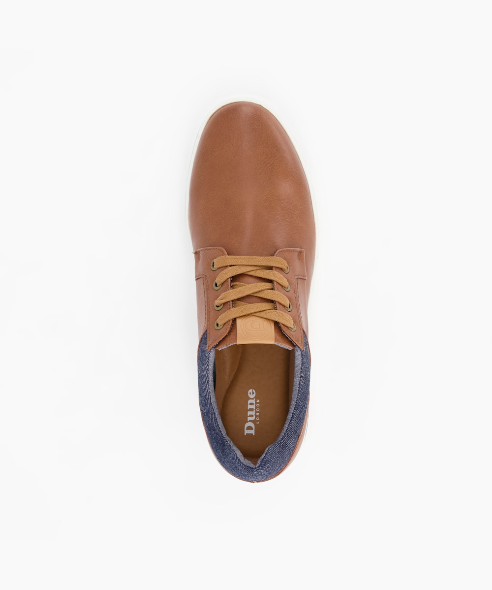 Trip Tan Textured Lace Up Trainers Dune London