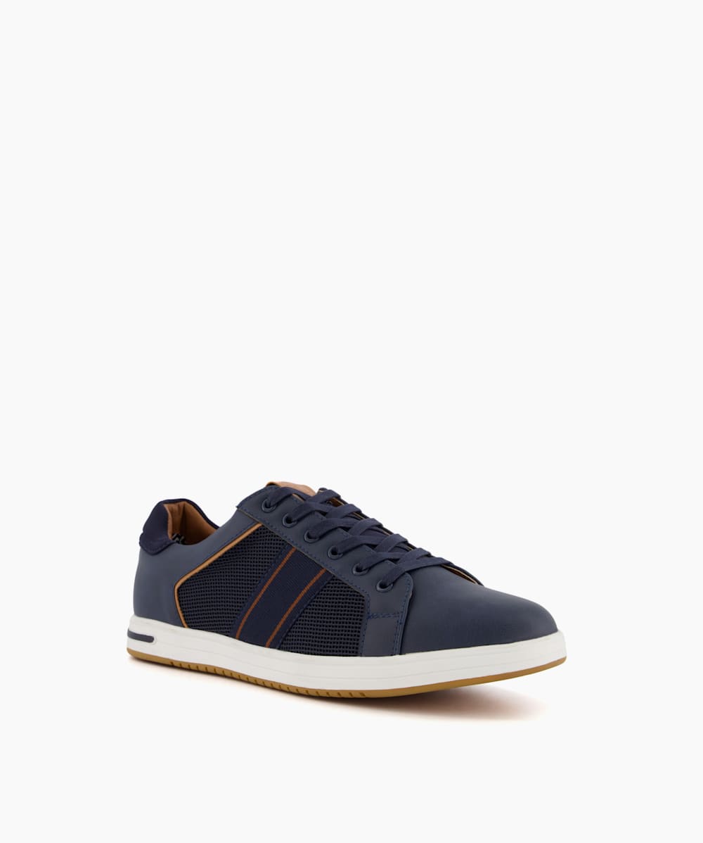 True Navy Stripe Panel Trainers Dune London