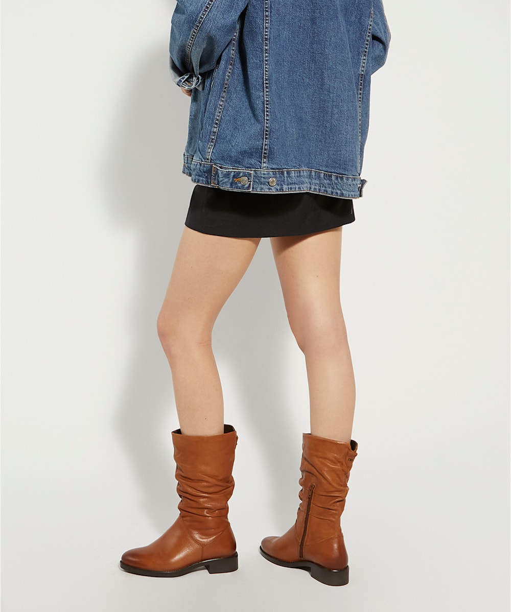 Tyling Tan Ruched Calf Boots Dune London