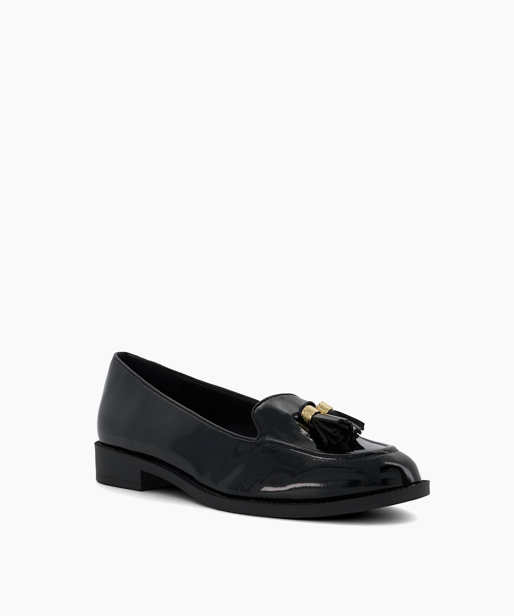 Global Black Wide Fit Tassel Trim Loafers Dune London