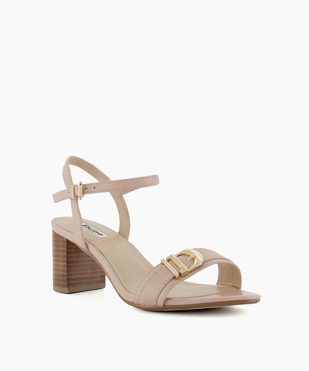 Jessie Blush Wide Fit Branded Buckle Heeled Sandals Dune London