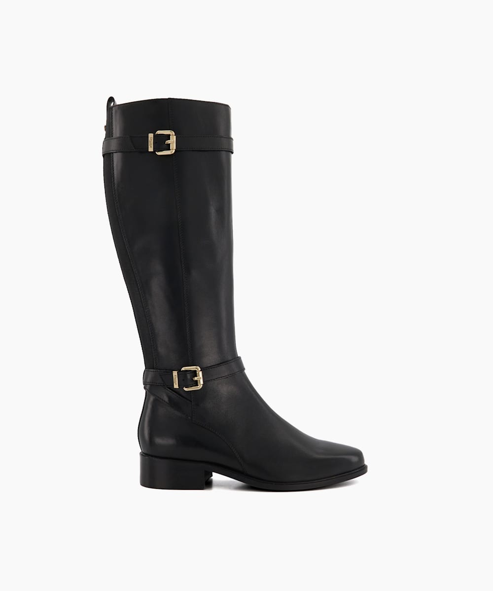 Tepi Black Wide Fit Leather Knee High Boots Dune London