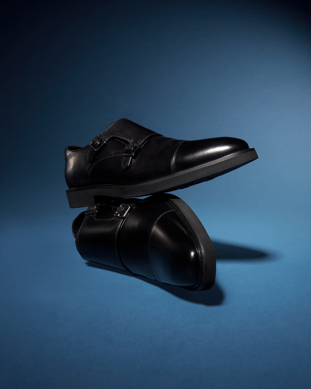 Mens black leather monk strap shoe on sale