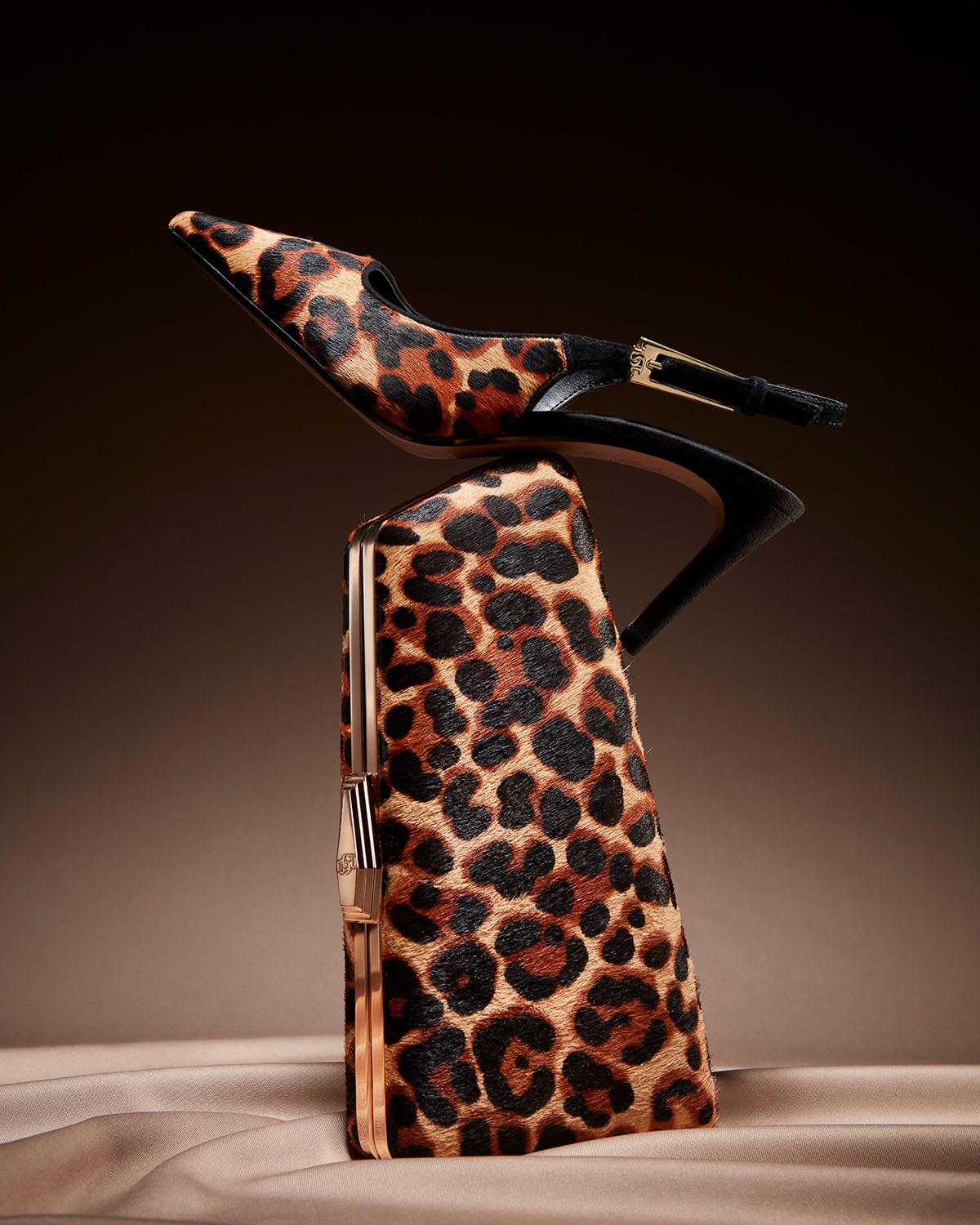 Dune London AW24 Collection Leopard print trend Balancing clutch and Closed slingbacks