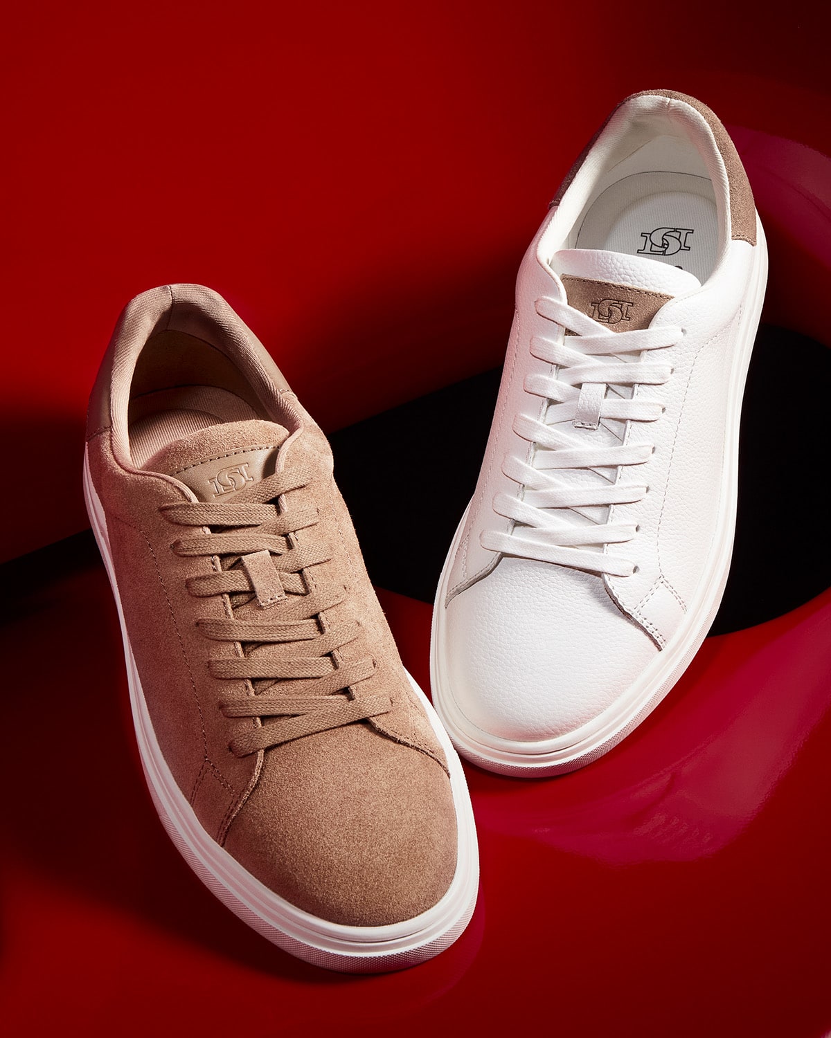 Dune London AW24 Men's Collection Toyon trainers in white and in taupe