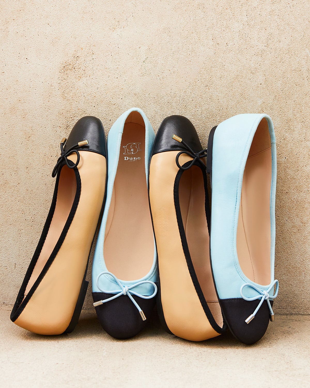 Dune London Transitional Styles Highest ballet pumps in camel and blue