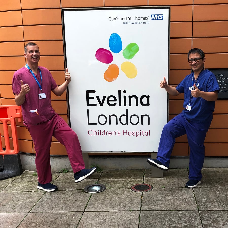 NHS staff of Evelina London Children's Hospital showing off their Dune London shoes.