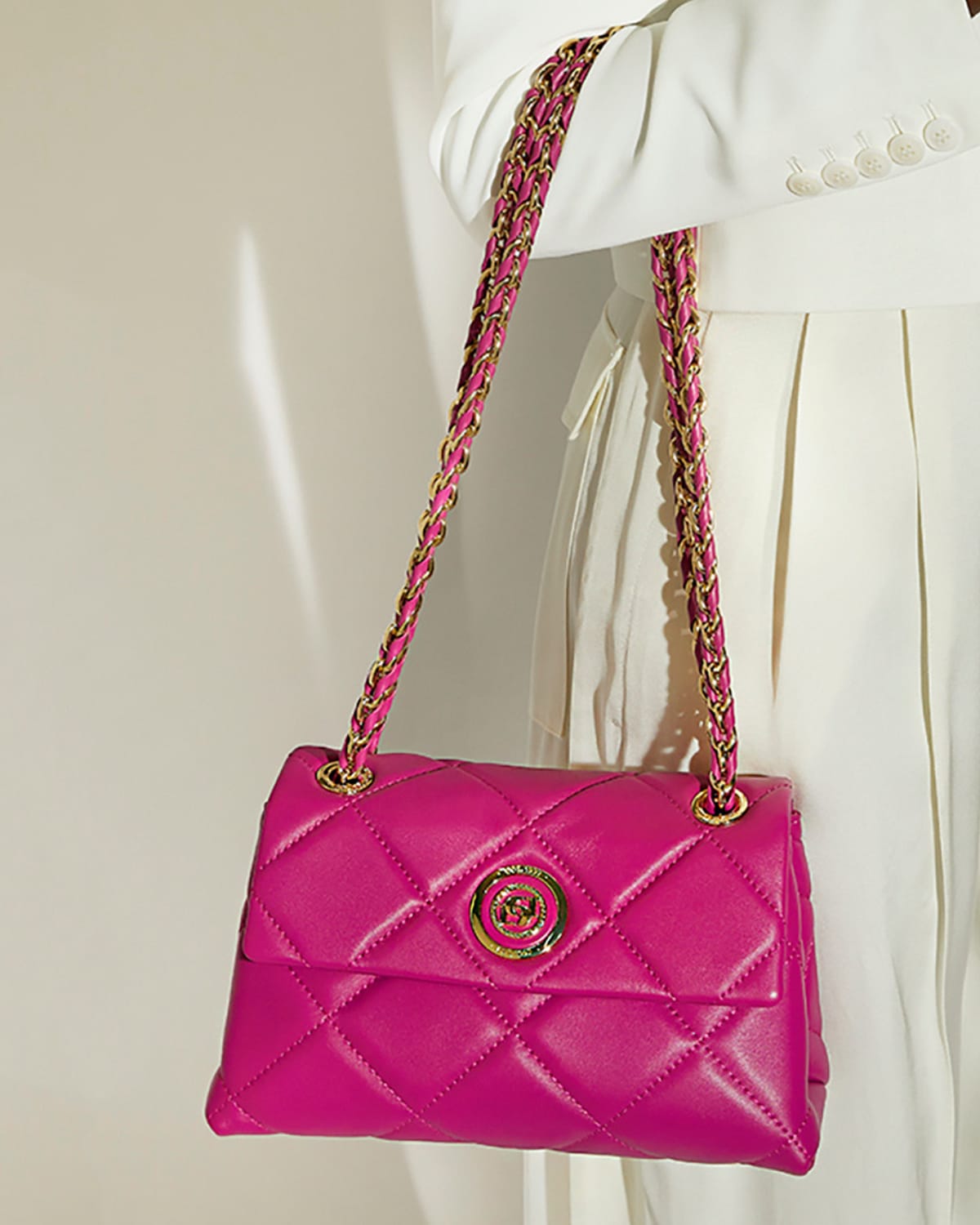 Cropped model image of our pink Duchess bag