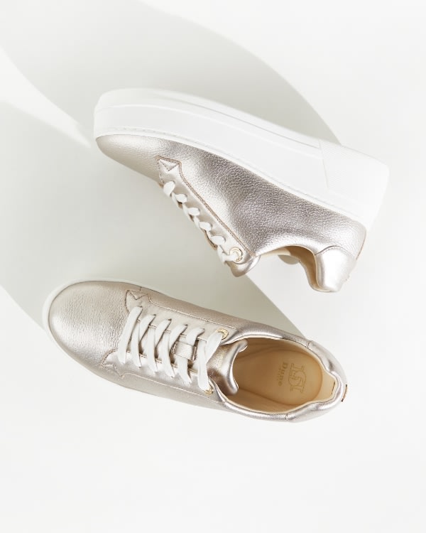 Women's Metallic-Leather Lace-Up Flatform Trainers