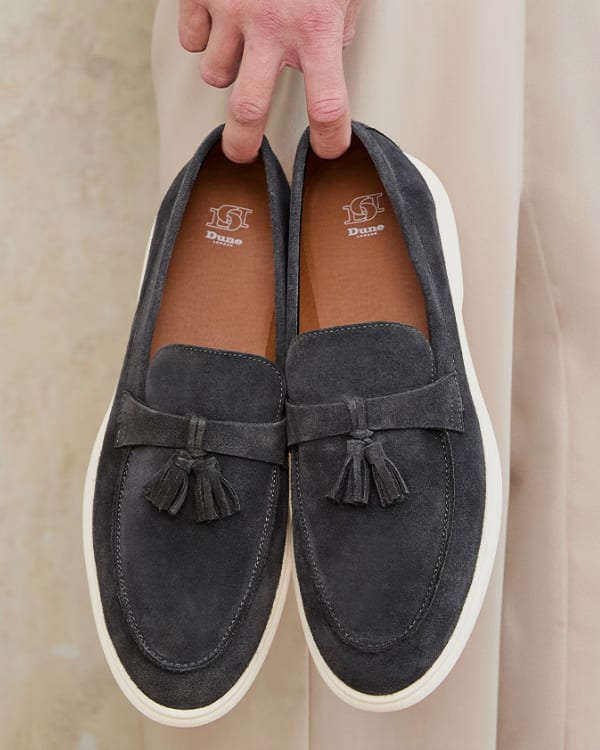 Men's casual espadrille loafers in brown and navy suede