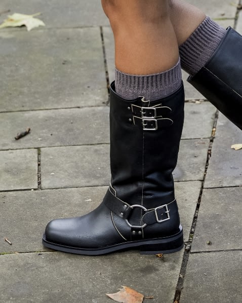 Buckle Detail Leather Knee-High Boots