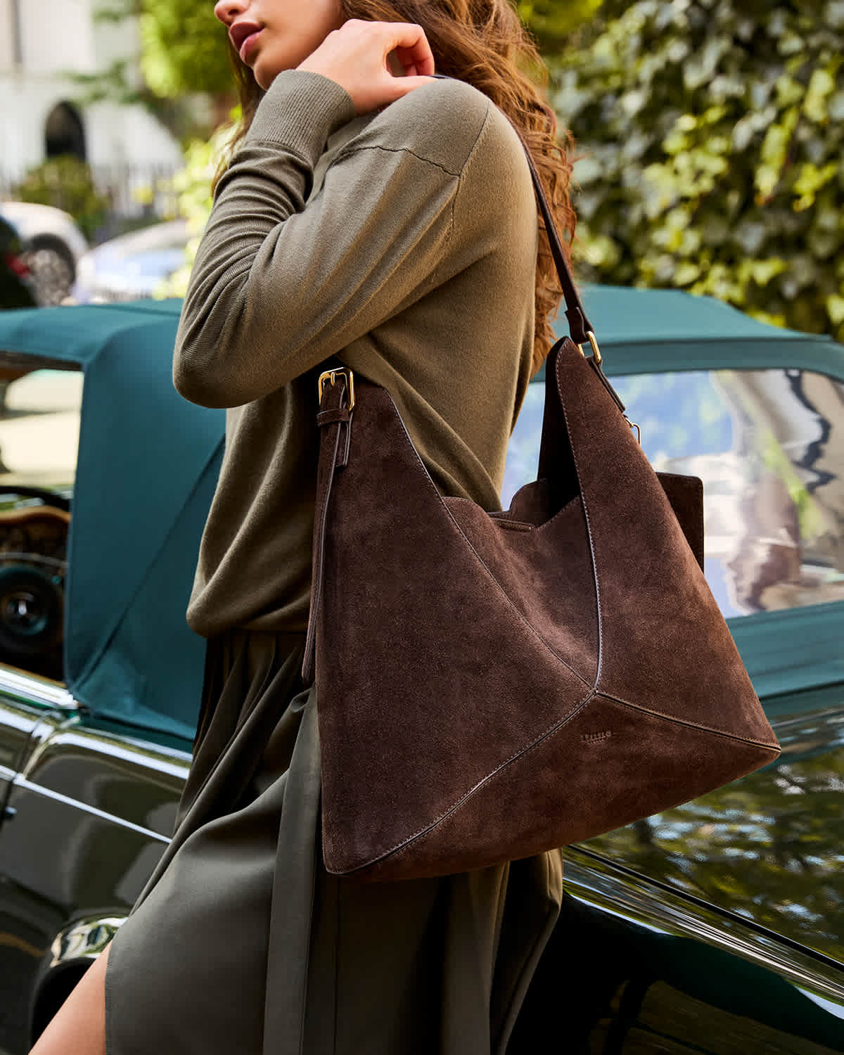 Dune London AW25 Dearest bag in chocolate brown suede