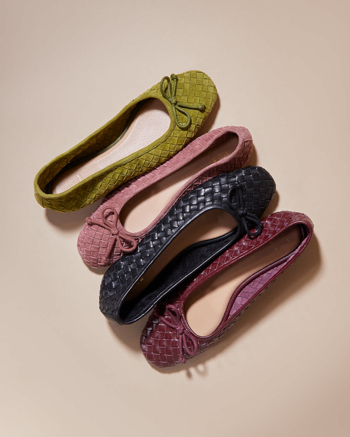 Dune London AW25 Heat ballet flats in black, green, pink and burgundy