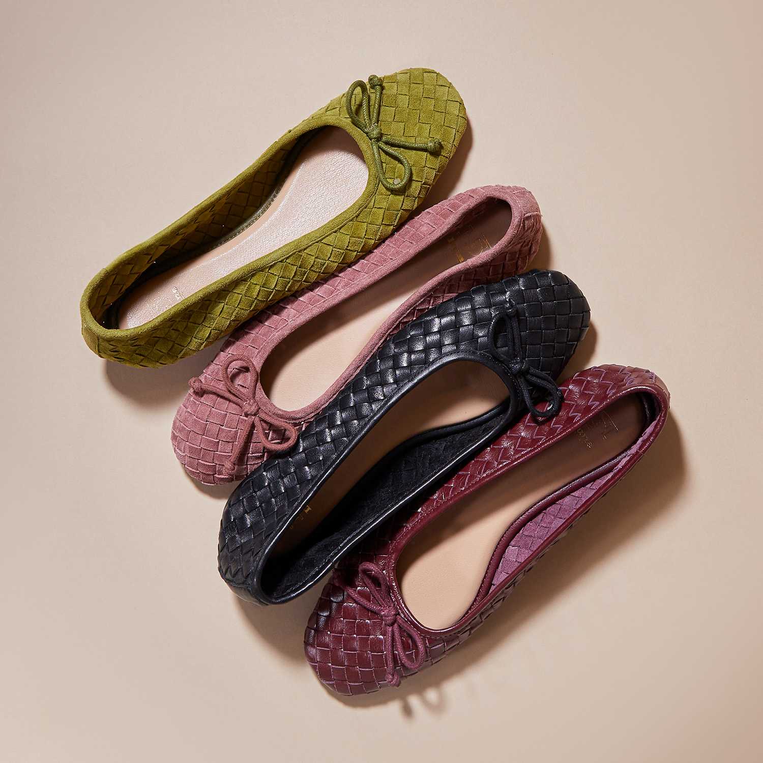 Dune London AW25 Ballet flats trend Heat woven ballet pumps in burgundy, green, black and pink