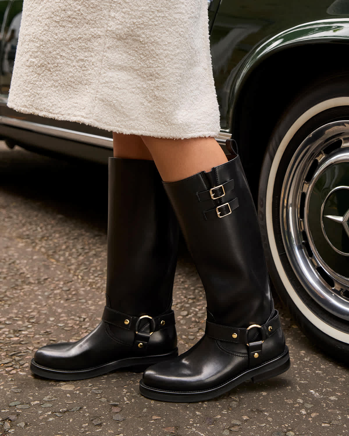 Dune London AW25 black leather Truely knee high boots
