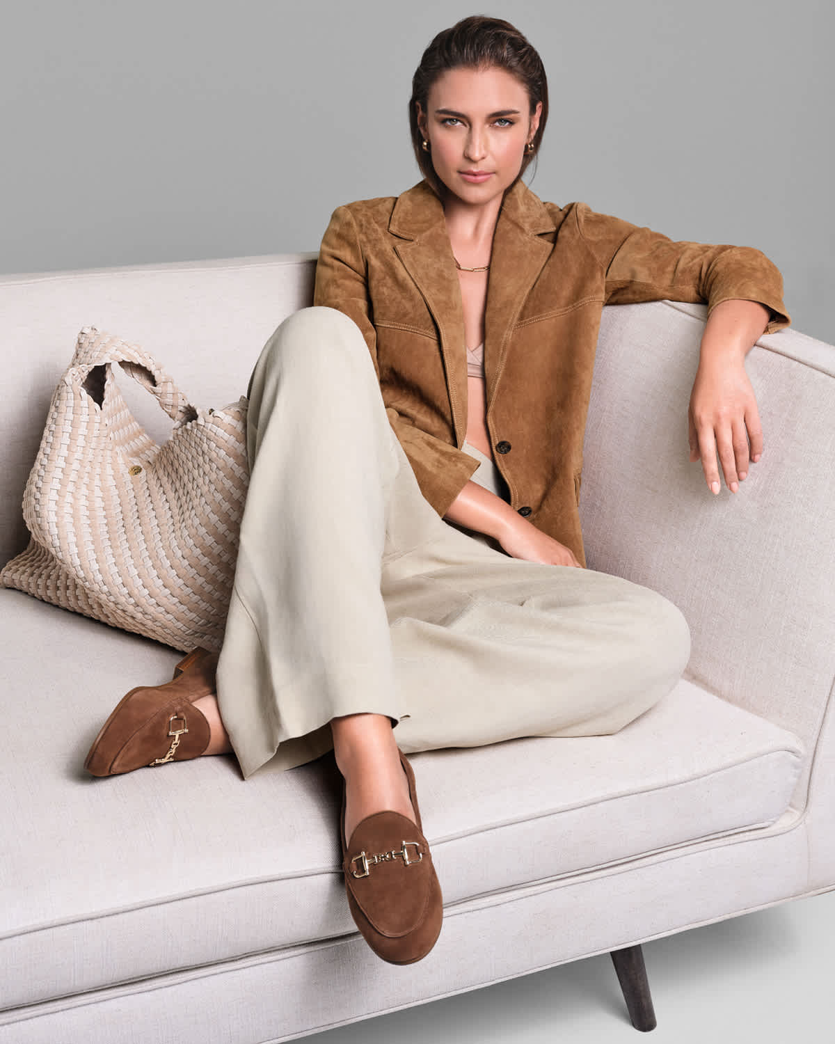 Dune London SS25 transitional styles Deliberate Xl bag and suede loafers