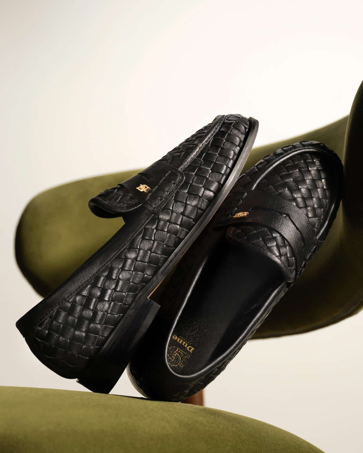 Dune London SS25 Ginello woven loafers in black leather