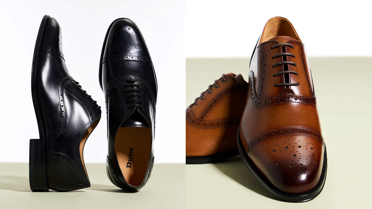 Men's Leather Lace-Up Brogues in black and tan