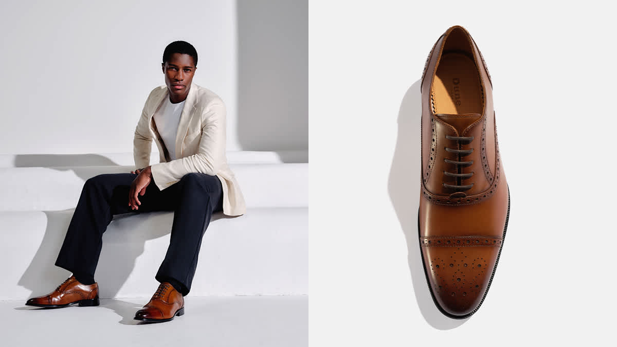 Men's Leather Lace-Up Brogues in black and tan