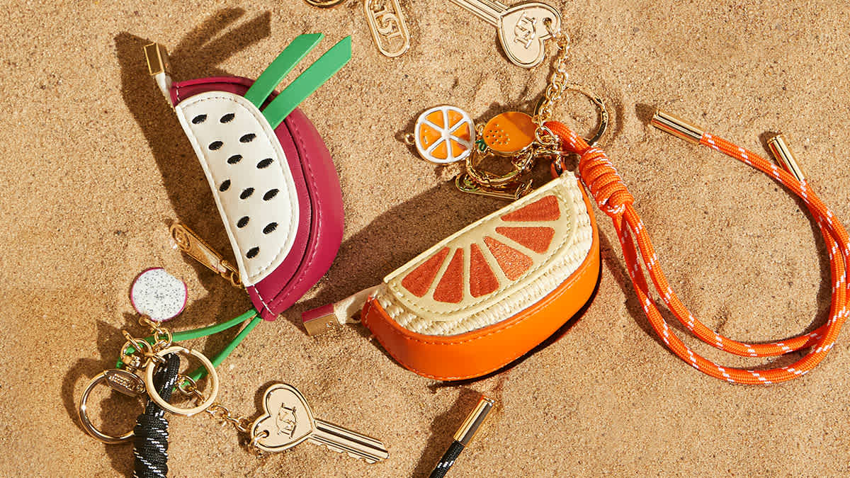 Colourful Fruit Shaped  Bag Charms on sand