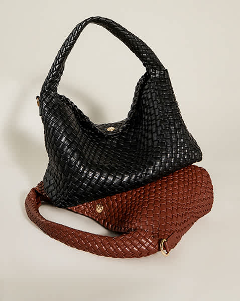 Woven Shoulder Bag in black and tan