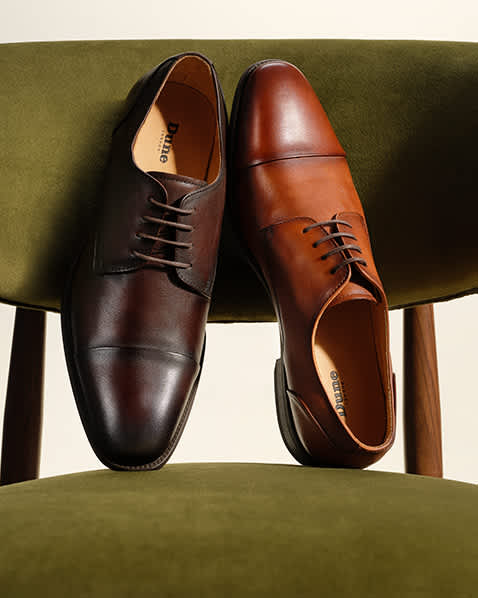 Men's Smart Leather Toe Cap Lace Up Derby in Brown and tan.