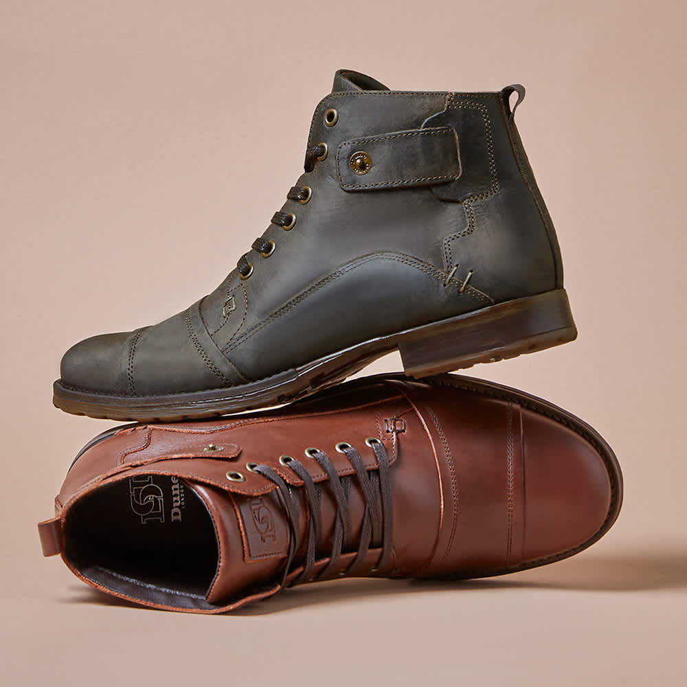 Leather Seam Detail Boots in brown and tan leather