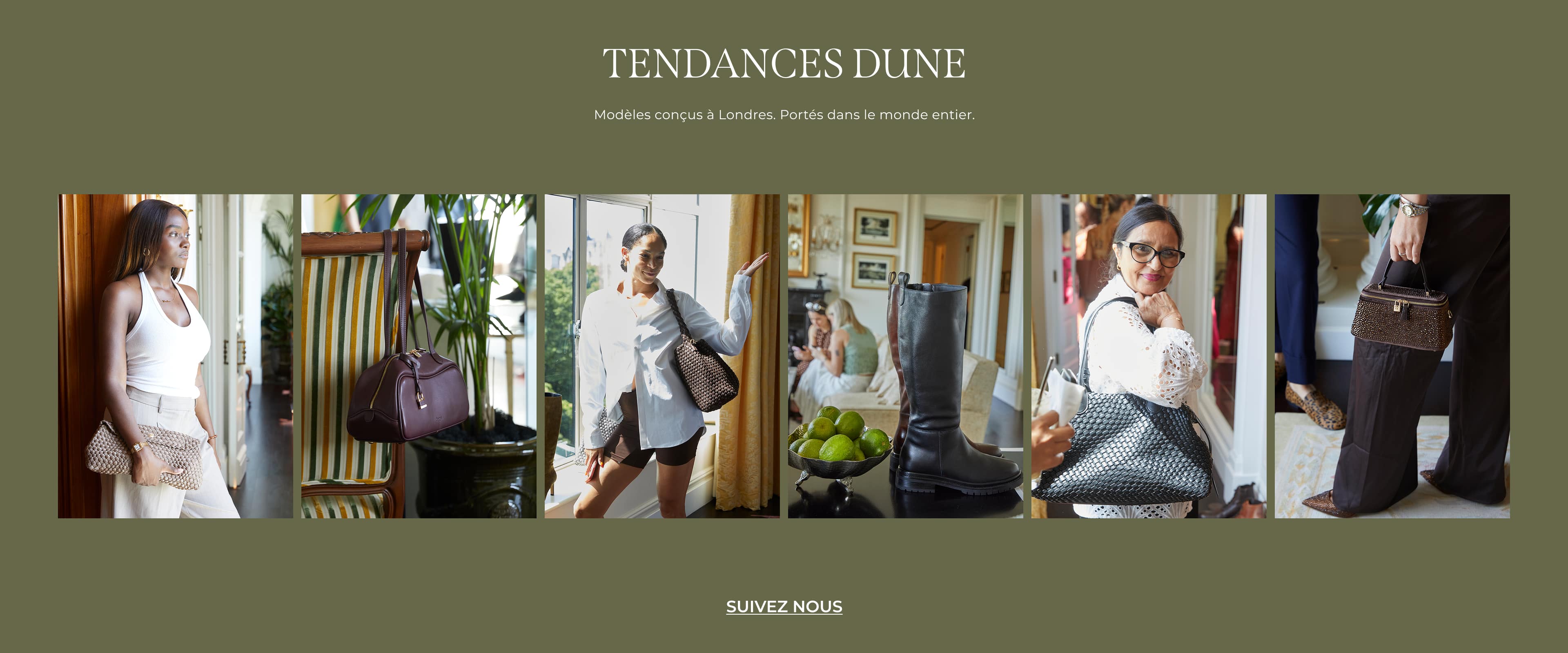 Collage of influencers, press, stylists wearing Dune London products at Ascot 