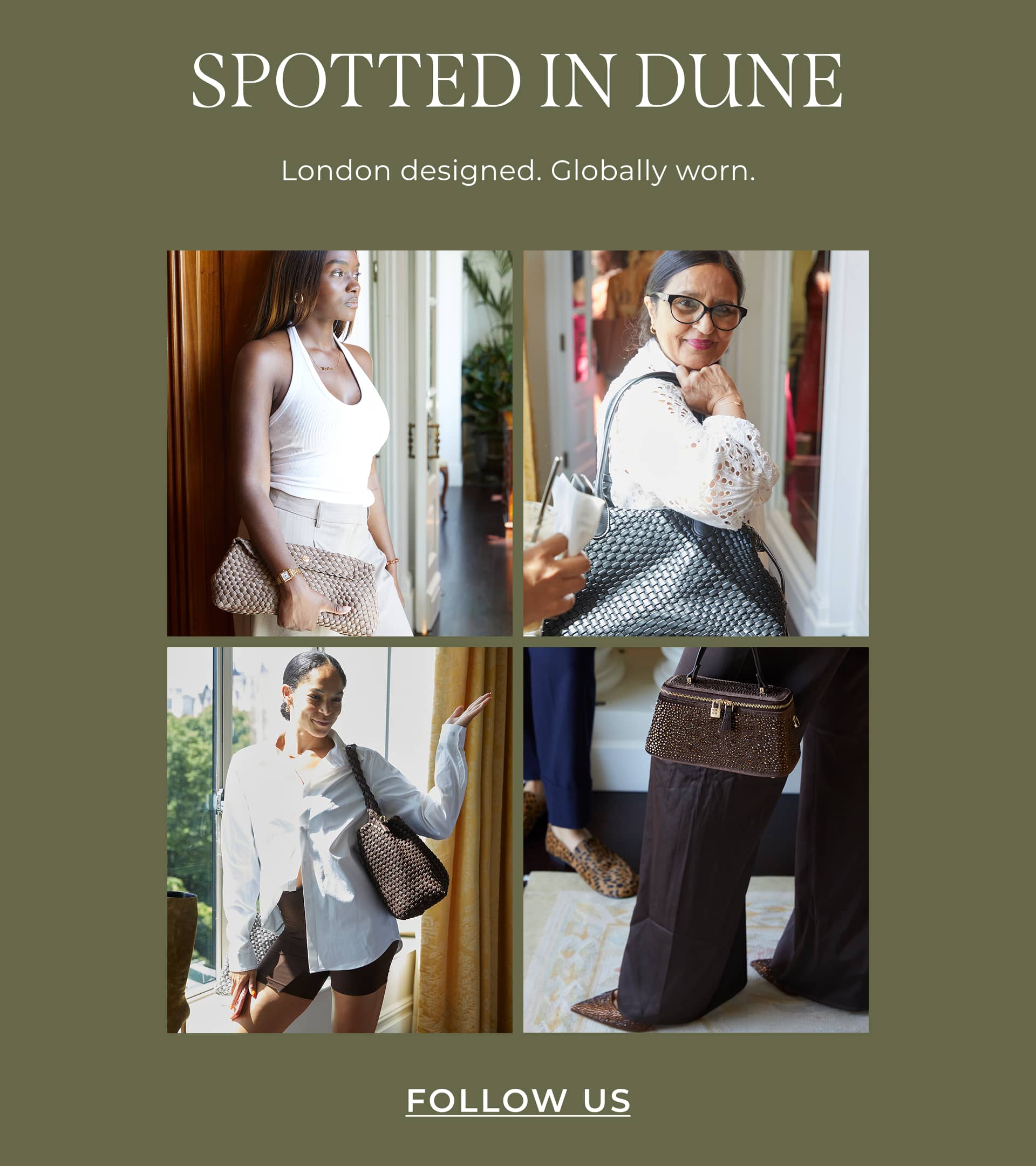 Collage of influencers, press, stylists wearing Dune London products at Ascot 