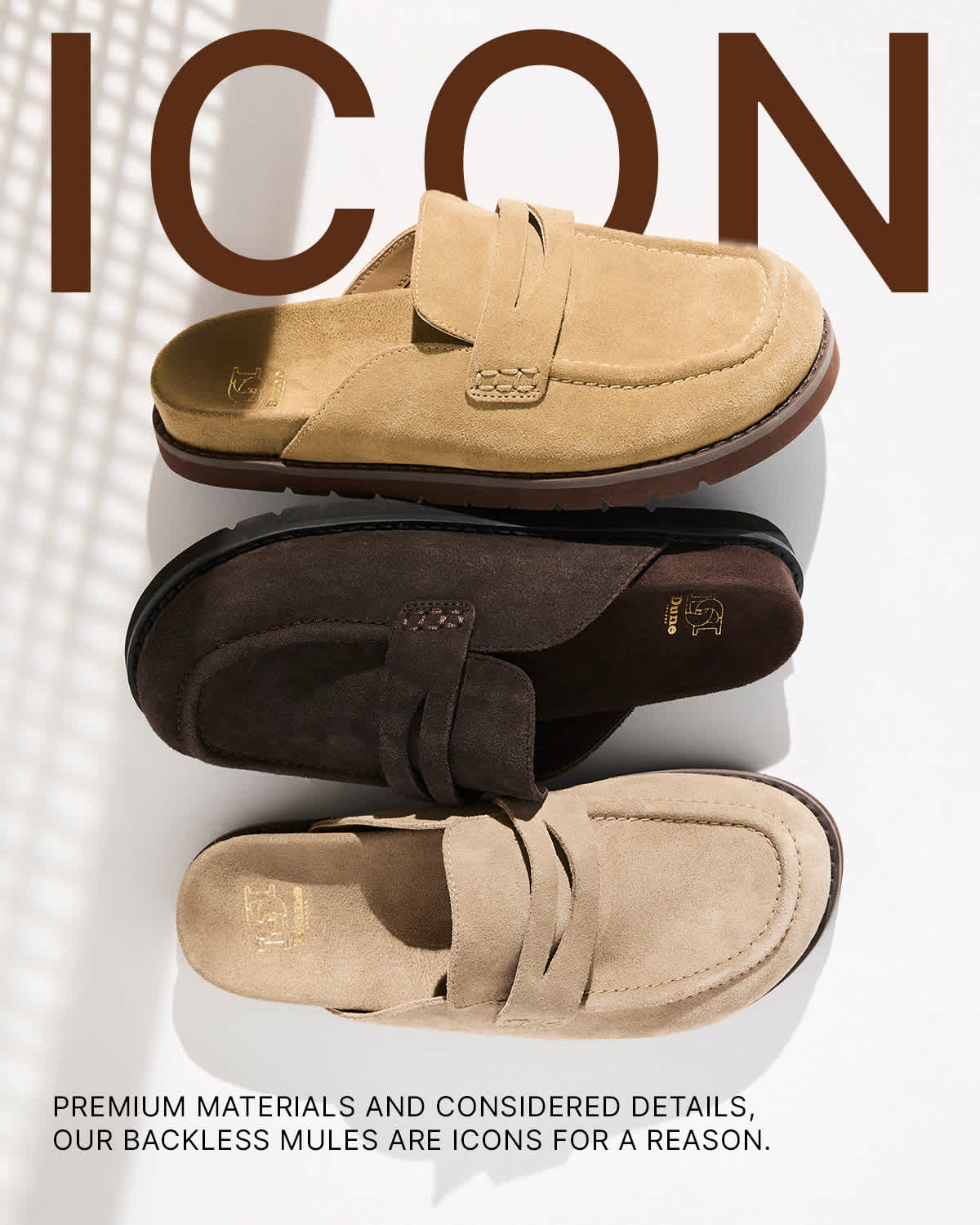 Our Icon: our backless mules on a white background 