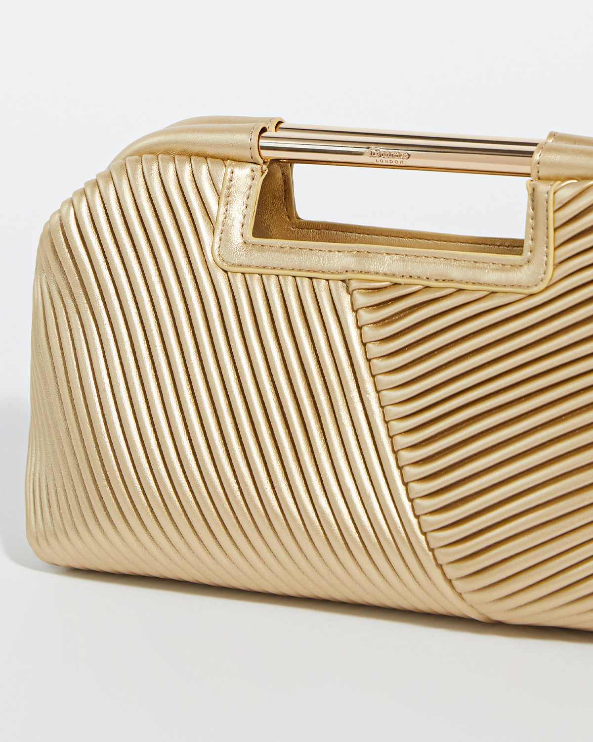 Gold Pleated Clutch Bag with a metal-top handle 