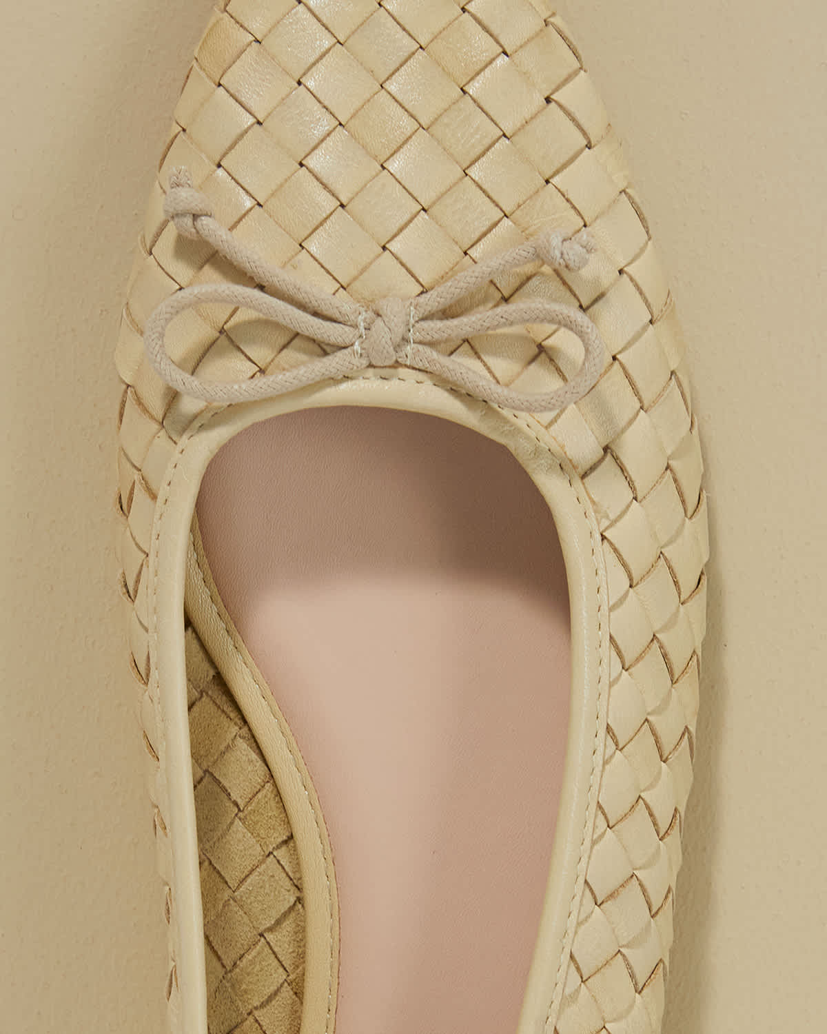 Woven Leather Bow Detail Ballet Pumps