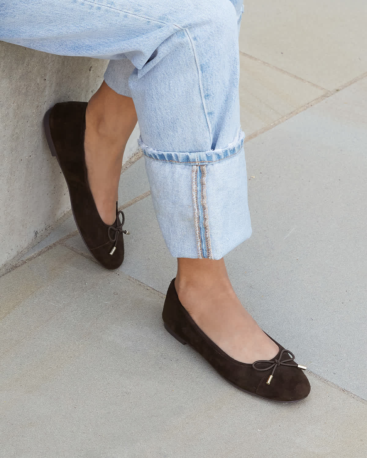 Toe Cap Ballet Pump in brown suede