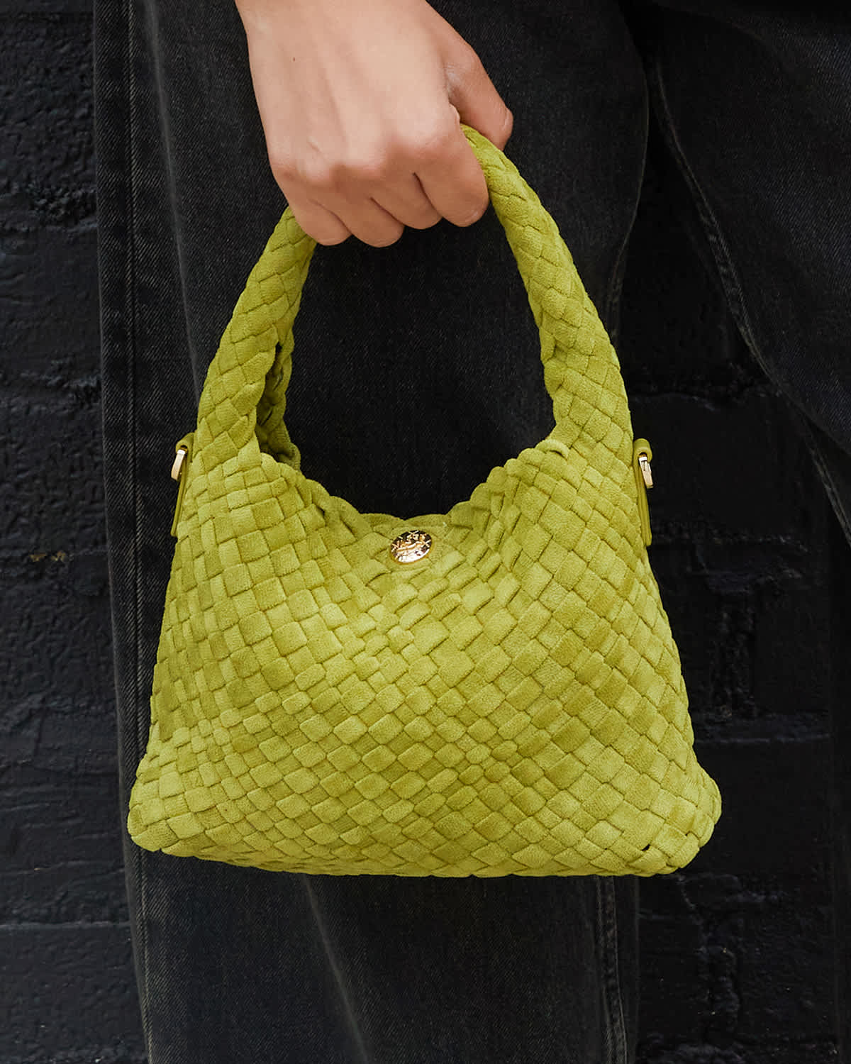 Mini Woven Grab Bag in Lime Green