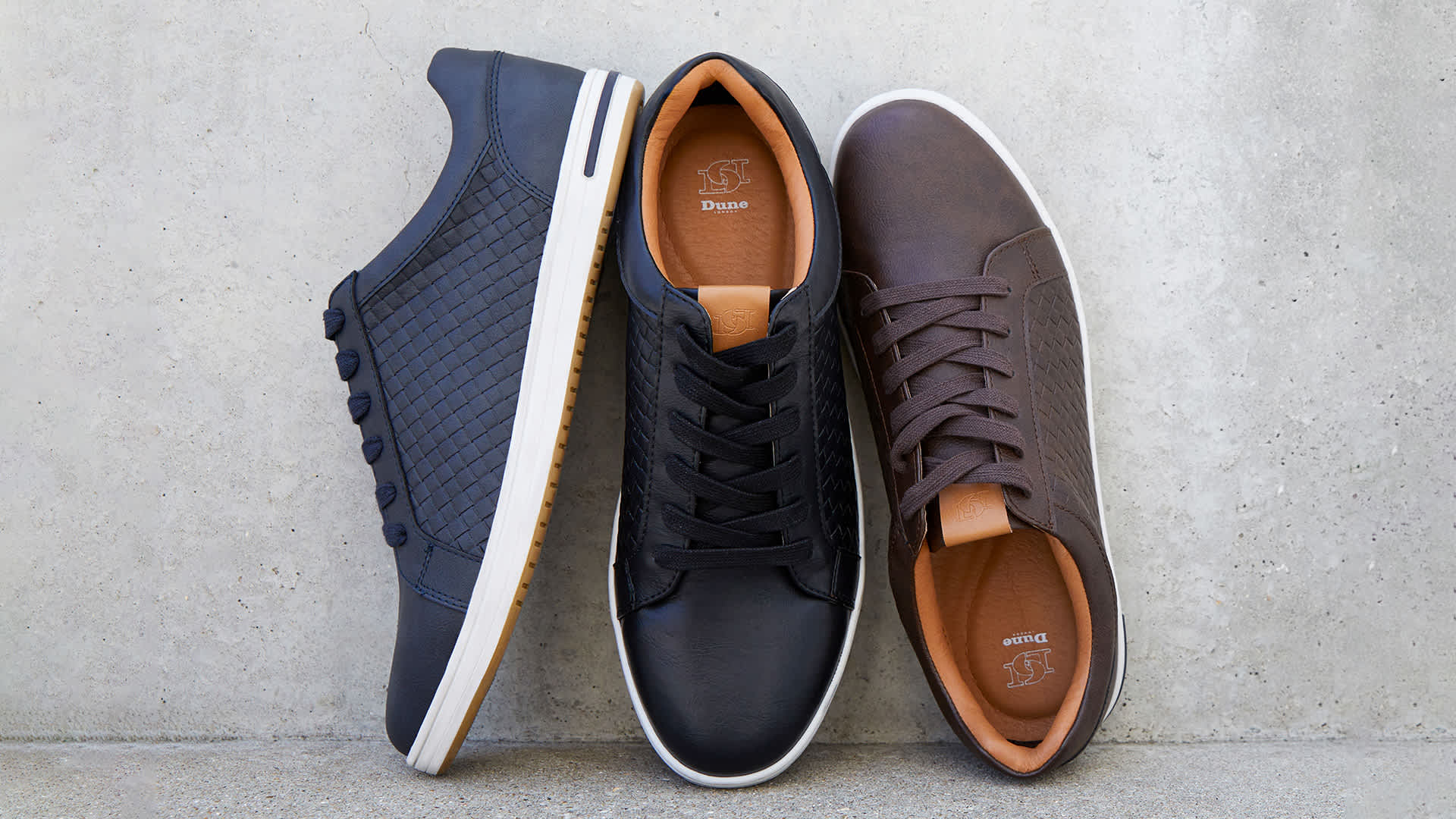 Lace-Up Weave Trainers in navy, black and brown