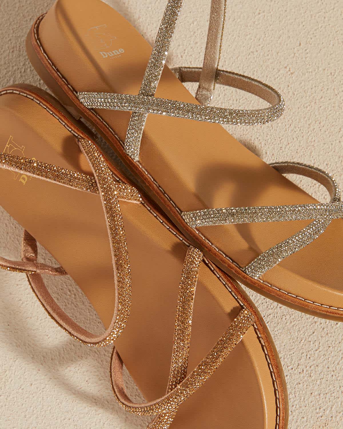 Diamante Crossover Strap Sandals in blush and silver